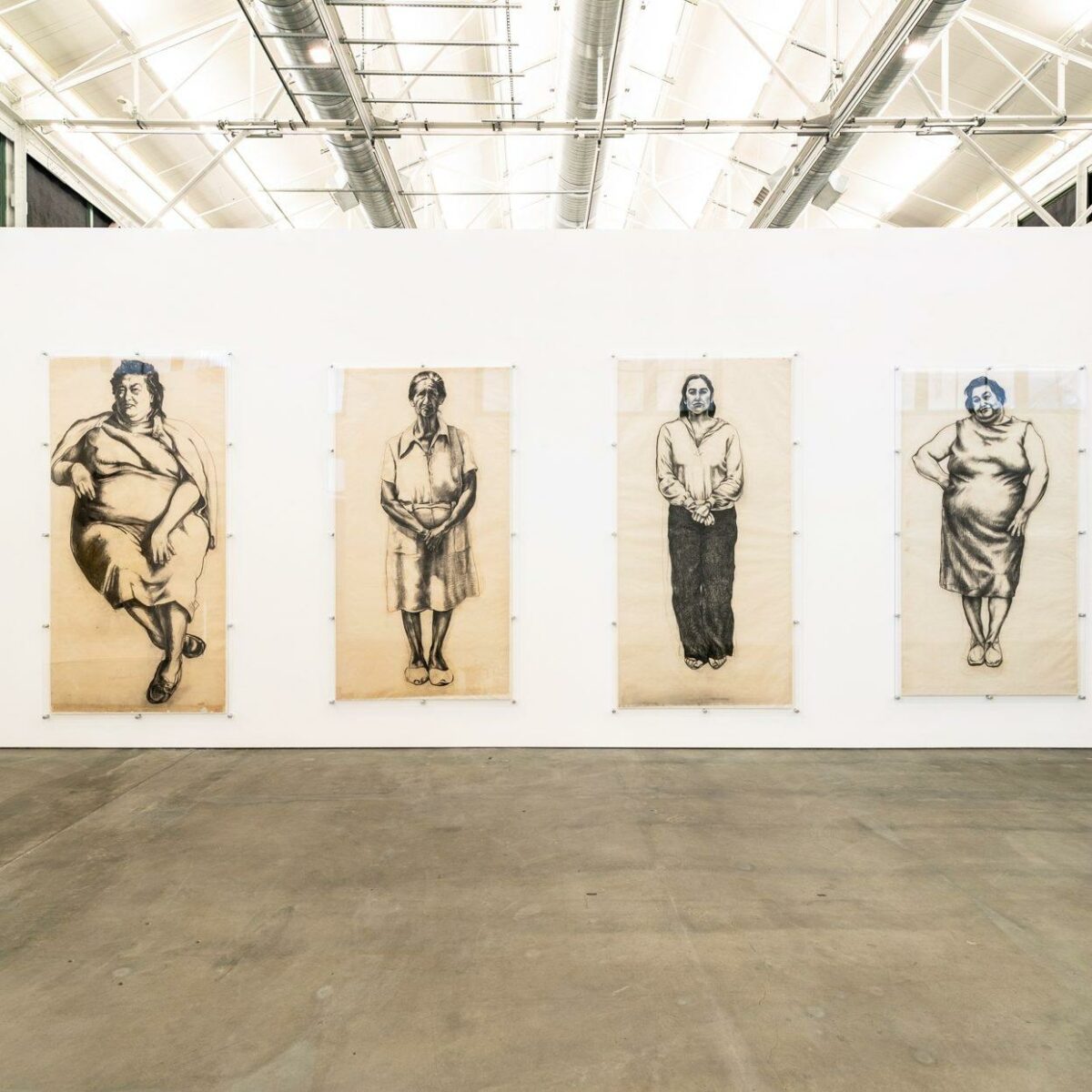 Large scale, charcoal, portraits of women, titled Three Generations, Tres Mujeres by Yolanda Lopez