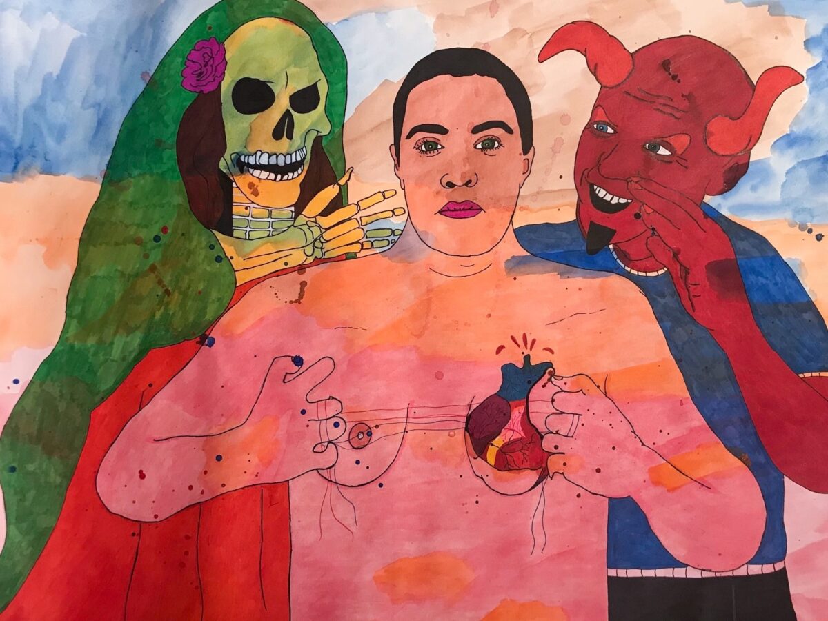 La Santa Muerte, Yo, y El Diablo, 2021  watercolor and ink on paper