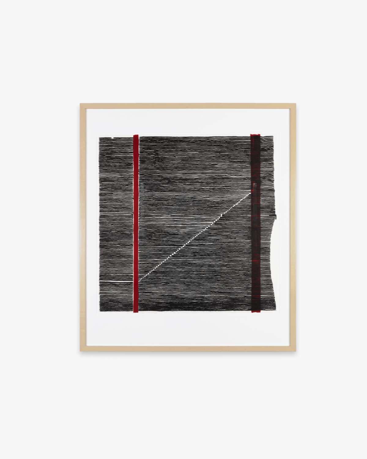 Grey rectangle with red and black vertical lines.