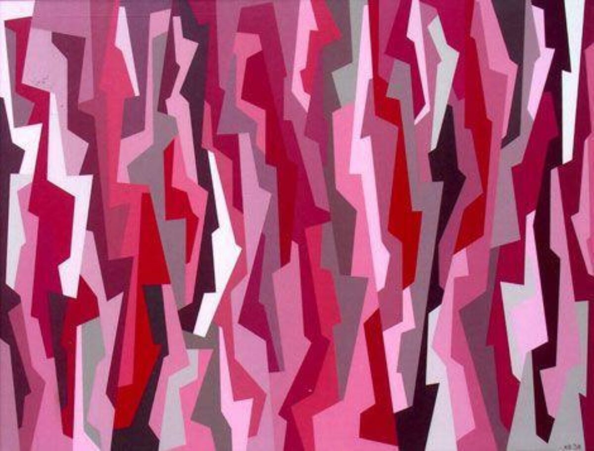 Pink, Red, Purple, geometric forms, making color the subject this oil painting.