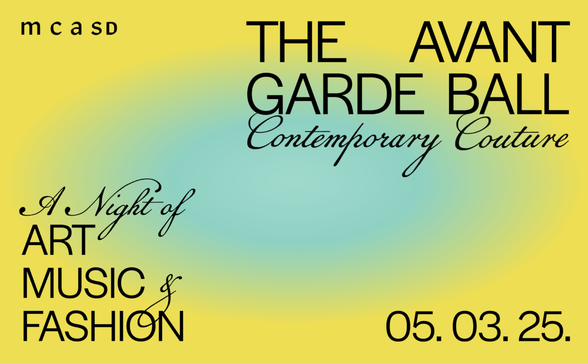 Yellow to green gradient graphic. Text reads The Avant Garde Ball Contemporary Couture