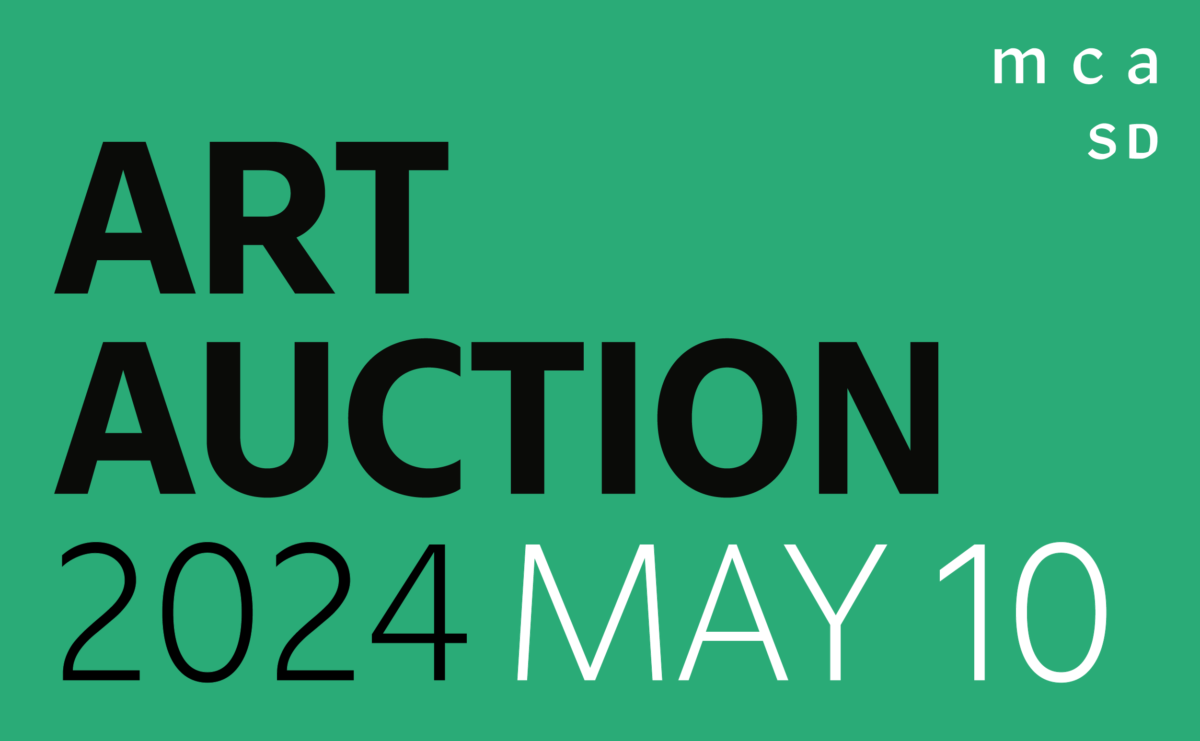 Green graphic with black and while text reading Art Auction 2024 May 10