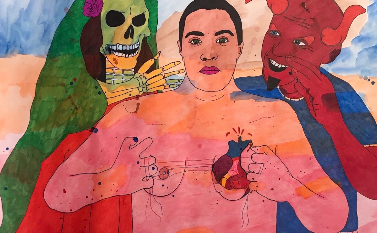 La Santa Muerte, Yo, y El Diablo, 2021  watercolor and ink on paper