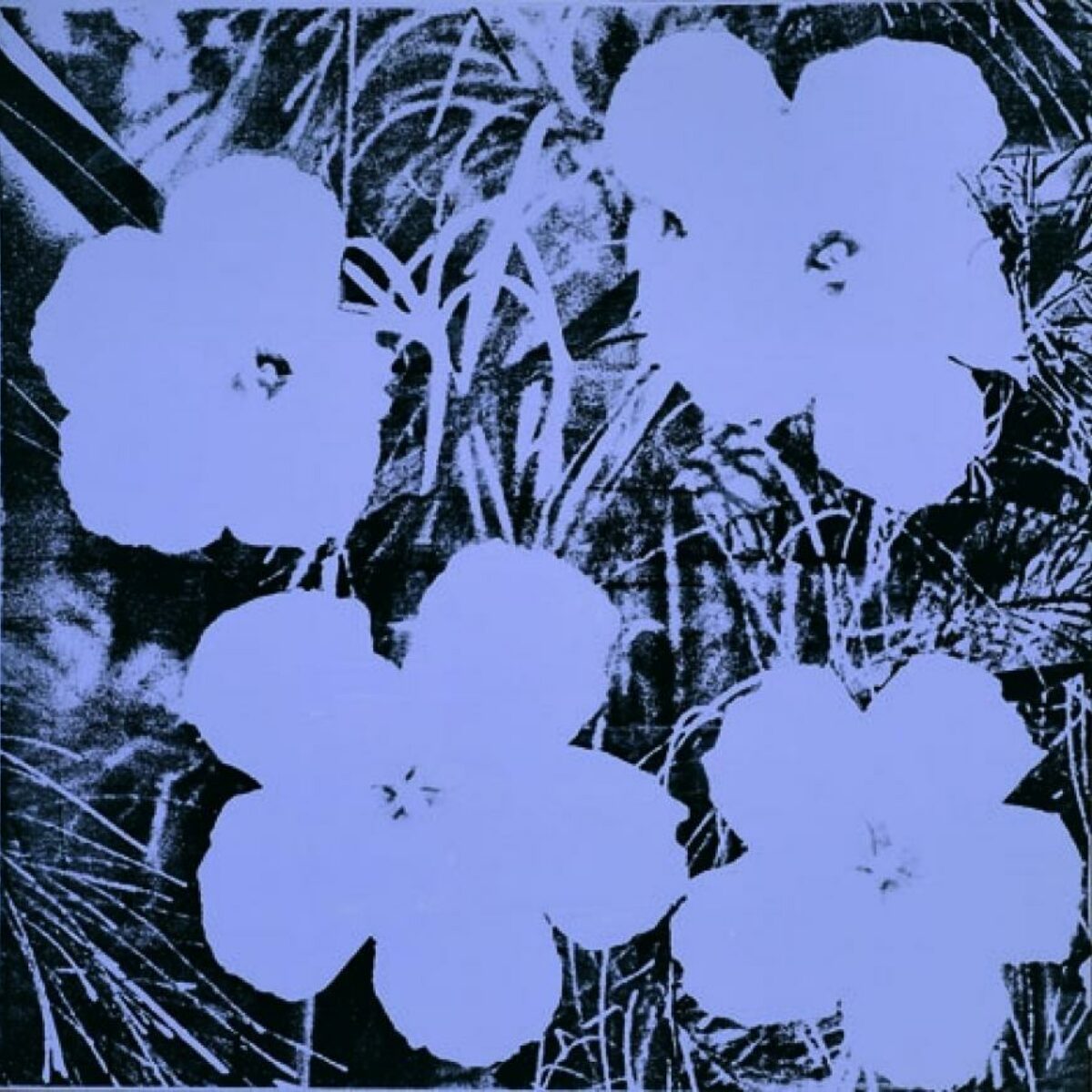 1967, Warhol flowers silkscreen, lavender ink on canvas
