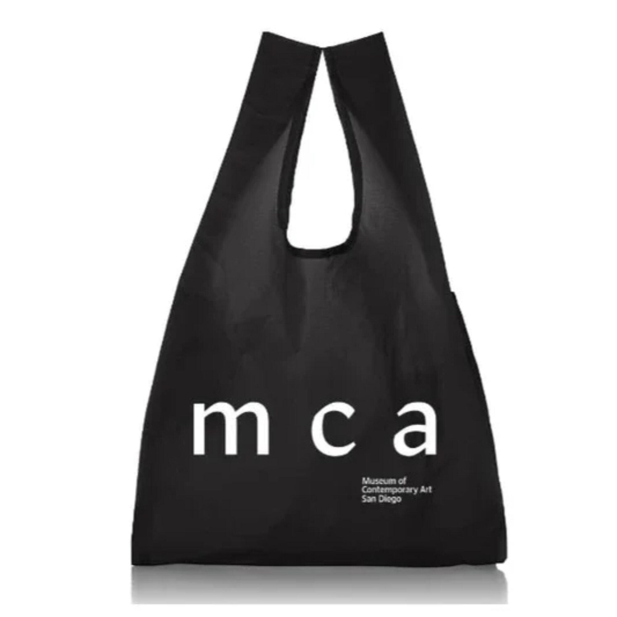 black bag with white text that says mca