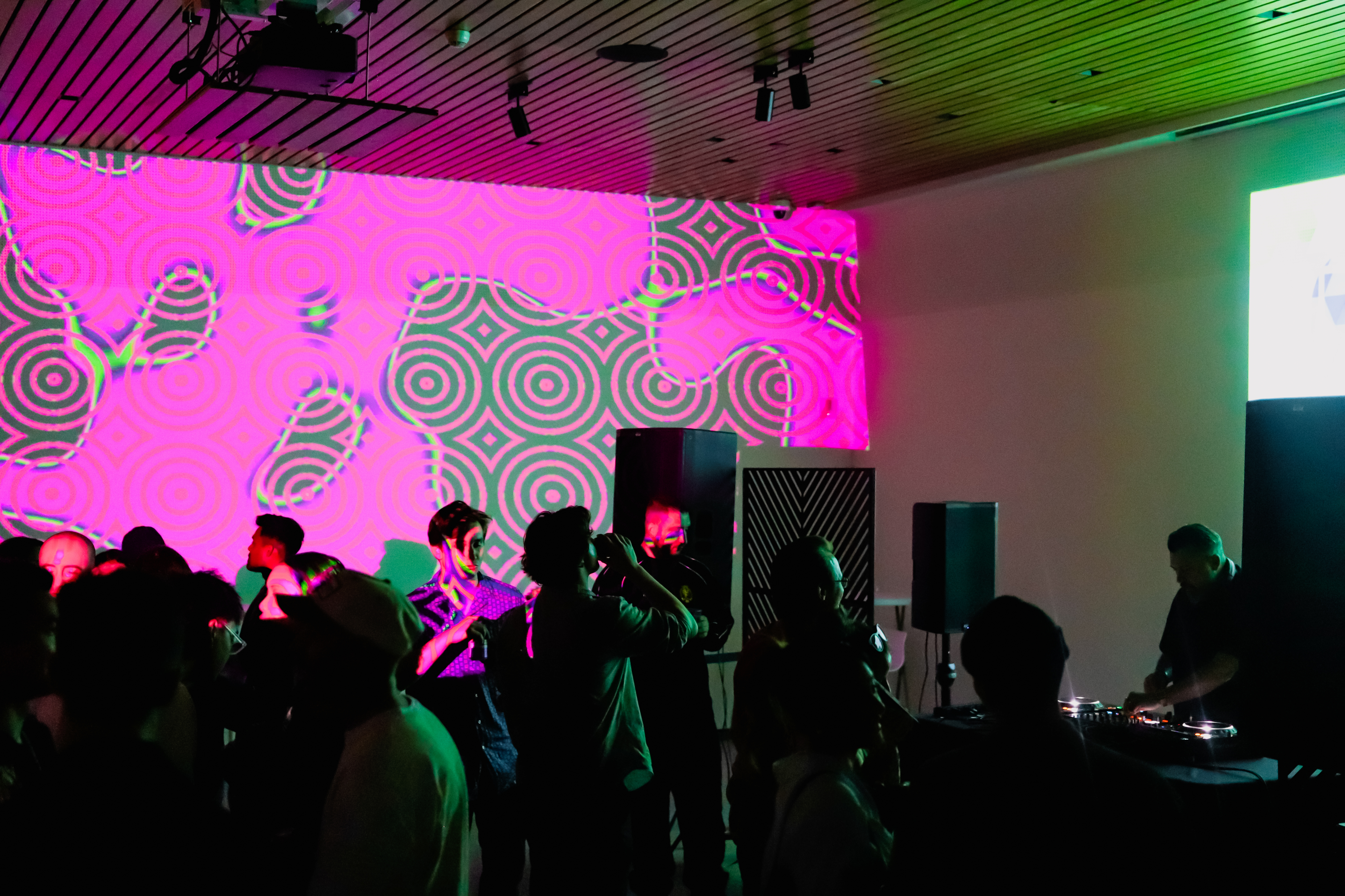 People mingling to music.