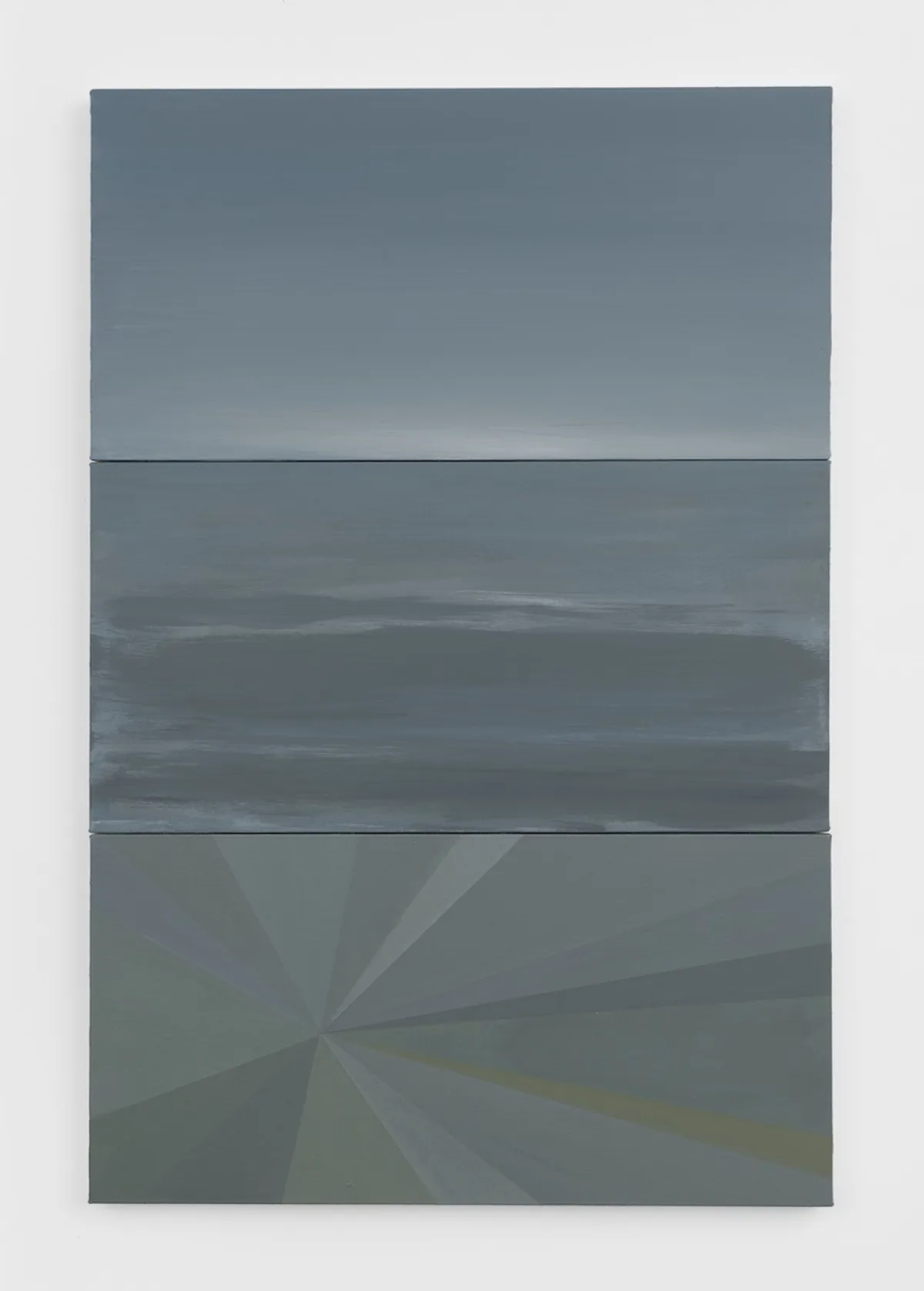 A series of three ocean paintings. The colors range from deep blue to turquoise, depicting different moods of the sea.