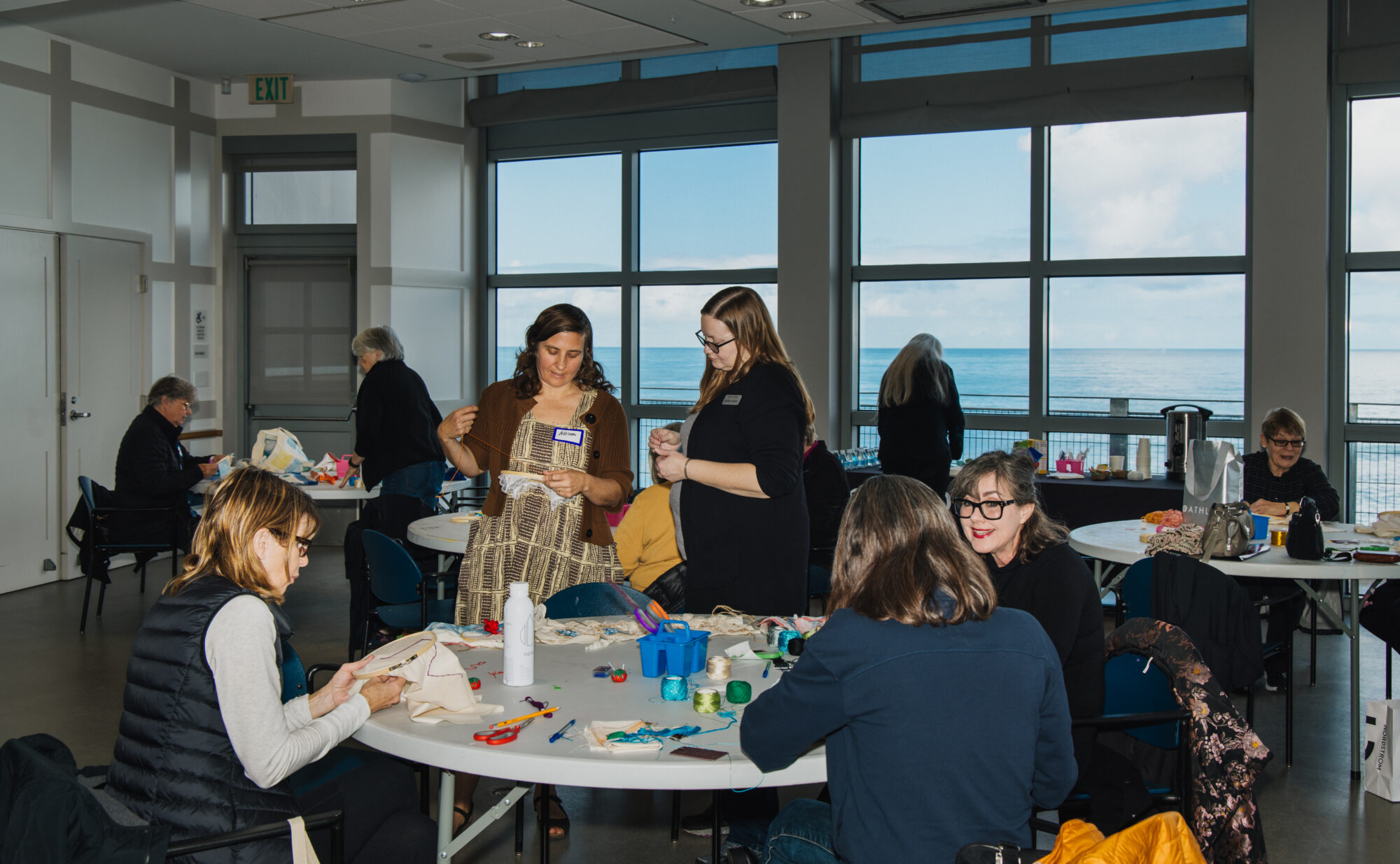 People making threaded art.